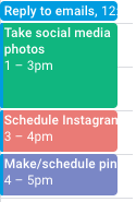 screenshot of time batching tasks in Google calendar