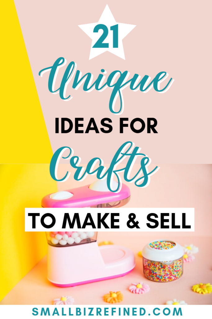 Selling products online is a great way to make money from home. If you're thinking about starting an online shop (or you're established & looking for new product ideas), I’ve got you covered. Click for a list of 21 creative ideas for crafts to make and sell. These unique product ideas are fun to make and can be really profitable! #craftideas #makemoneyonline #crafty #sidehustle #onlineshop