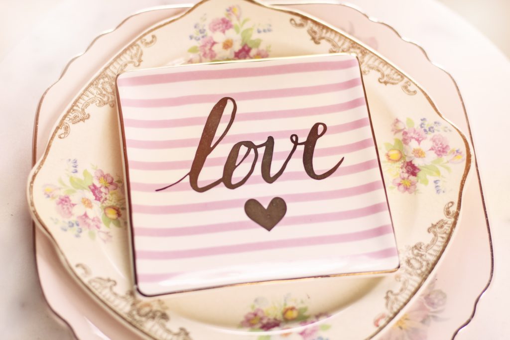 Craft Ideas to Sell - striped Jewelry Dish with the word love painted on it