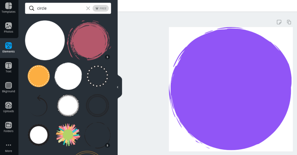 Canva Screenshot: Circle Elements