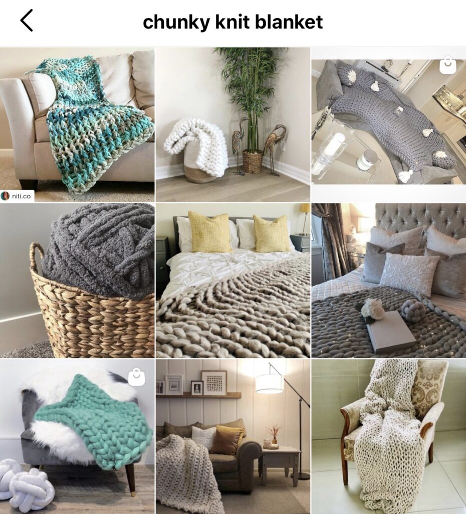 Instagram keyword search results for chunky knit blanket